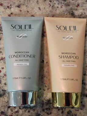 SOLEIL MOROCCAN SHAMPOO&CONDITIONER-PARABEN-FREE-ALL HAIR TYPES-5.9oz/175ml EACH
